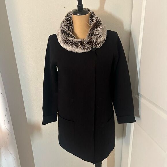 Jones New York Black Faux Fur Collar Cardigan L - Picture 2 of 6